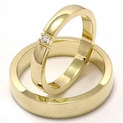 Vigselsringar i 14  karat guld 1x0,05 ct - set