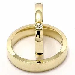 Vigselsringar i 14  karat guld 1x0,05 ct - set