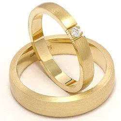 Matta vigselsringar i 14  karat guld 0,05 ct ct - set