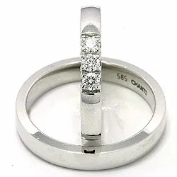 platta vigselsringar i 14  karat vitguld 3 x 0,05 ct - set