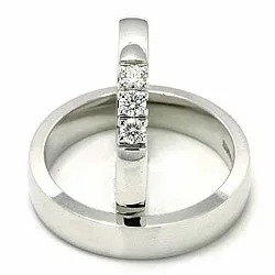 vigselsringar i 14  karat vitguld 3 x 0,07 ct - set