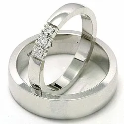 Vigselsringar i 14  karat vitguld 3 x 0,05 ct - set