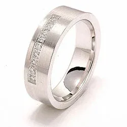 Bred matt briljant vigselsring i 14  karat vitguld 9 x 0,015 ct