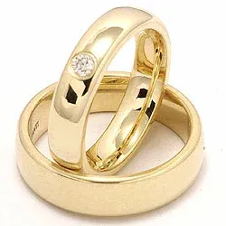 blanka diamant vigselsringar i 14  karat guld 0,10 ct - set