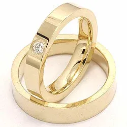 diamant vigselsringar i 14  karat guld 0,10 ct - set