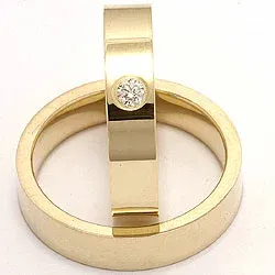 platta vigselsringar i 14  karat guld 0,10 ct - set