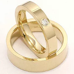 Blanka platta diamant vigselsringar i 14  karat guld 0,10 ct - set