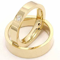 Blanka platta diamant vigselsringar i 14  karat guld 0,10 ct - set