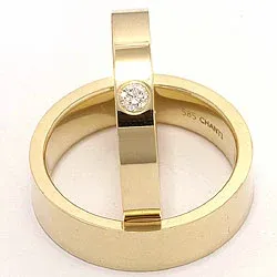 Blanka platta diamant vigselsringar i 14  karat guld 0,10 ct - set