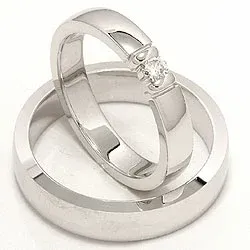 Vigselsringar i 14  karat vitguld 0,15 ct - set