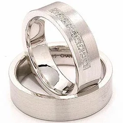matta vigselsringar i 14  karat vitguld 9 x 0,015 ct - set