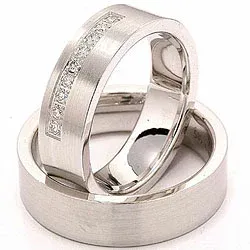 matta vigselsringar i 14  karat vitguld 9 x 0,015 ct - set