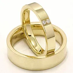 Vigselsringar i 14  karat guld 2 x 0,018 ct - set