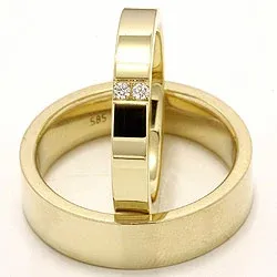 Vigselsringar i 14  karat guld 2 x 0,018 ct - set