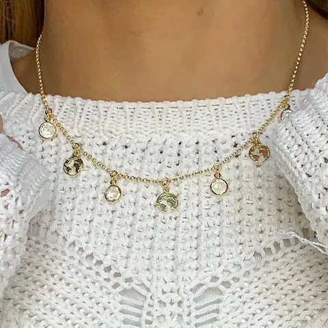 world halsband i förgyllt silver med hängen i förgyllt silver