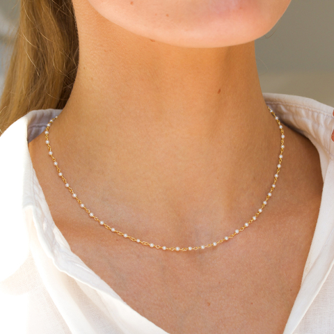 rund vit pärla halsband i förgyllt silver 40 cm plus 5 cm x 2,7 mm