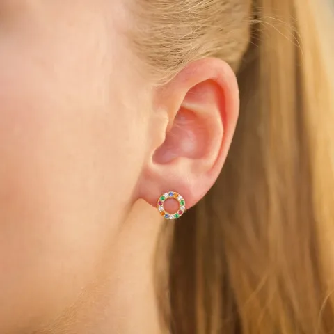 runda multifärgade örhängestift i förgyllt silver