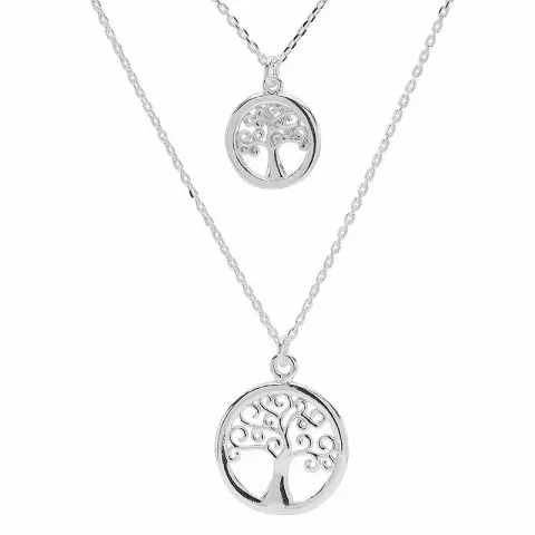 Dubbel livets träd halskedja med berlocker i silver med hängen i silver