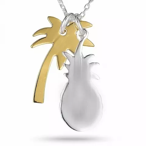 Elegant ananas halsband i silver med hängen i silver och förgyllt silver