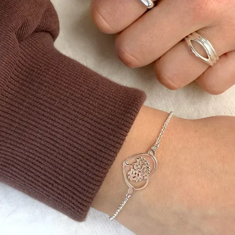hjärta livets träd armband i rhodinerat silver med hängen i rhodinerat silver