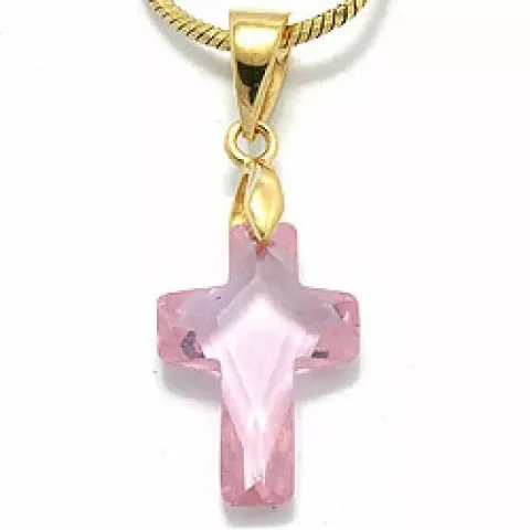 kors rosa zirkon hängen i förgyllt silver