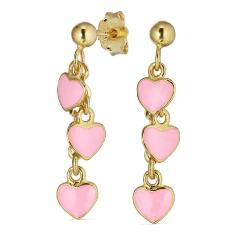 rosa hjärteörhängen i förgyllt silver