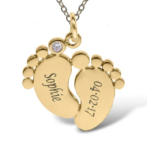 guld fötter Namnhalsband med hänge i 9 karat guld med 1 facettslipade blå zirkoner - My Letter