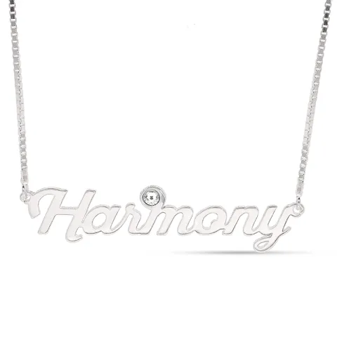 Namnhalsband med hänge i silver med 1 vita kristaller