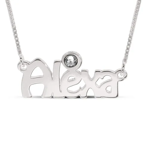 Namnhalsband med hänge i silver med 1 facettslipade zirkoner