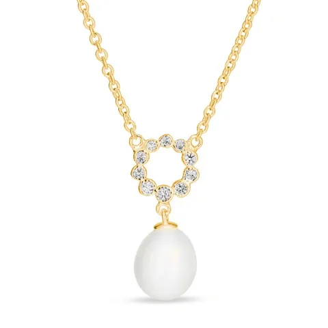 pärla halsband i förgyllt silver med hängen i förgyllt silver