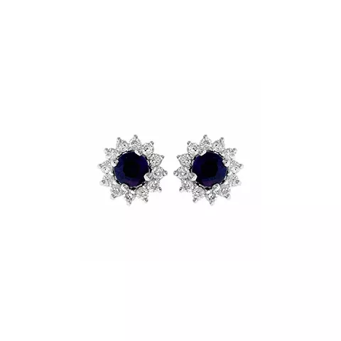 blommor blå safir örhängestift i 14 karat vitguld med safir och diamant 