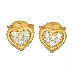 Små hjärta diamant örhängestift i 14 karat guld med diamanter 