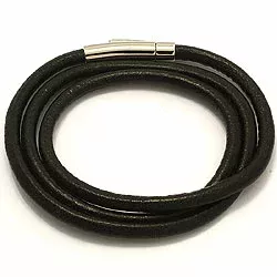 sort läder CARI armband i sort läder med stål lås  x 4,0 mm