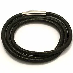 sort läder CARI armband i sort läder med stål lås x 4,0 mm