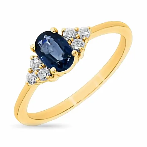 blå safir diamantring i 14  karat guld 0,57 ct 0,13 ct