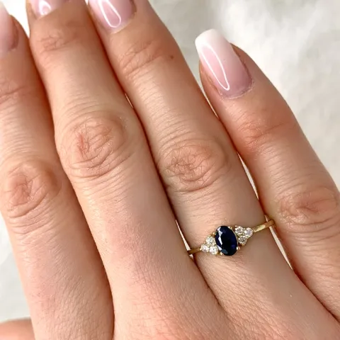 blå safir diamantring i 14  karat guld 0,57 ct 0,13 ct