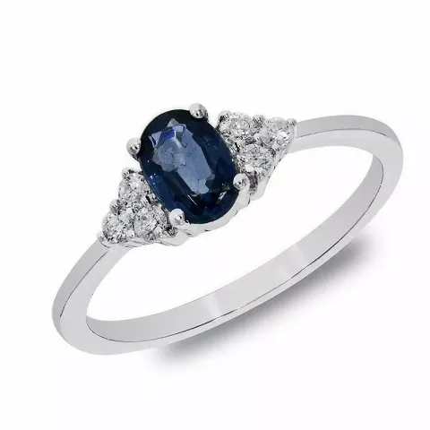 blå safir diamantring i 14 karat vitguld 0,57 ct 0,13 ct