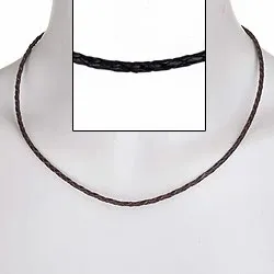 Flätat halsband i sort läder x 2,5 mm
