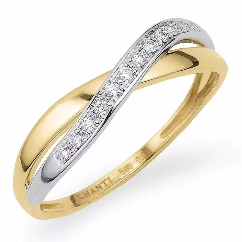 abstrakt diamant guld ring i 14  karat guld- och vitguld 0,08 ct