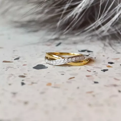 abstrakt diamant guld ring i 14  karat guld- och vitguld 0,08 ct