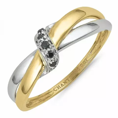 sort diamant ring i 14  karat guld- och vitguld 0,03 ct