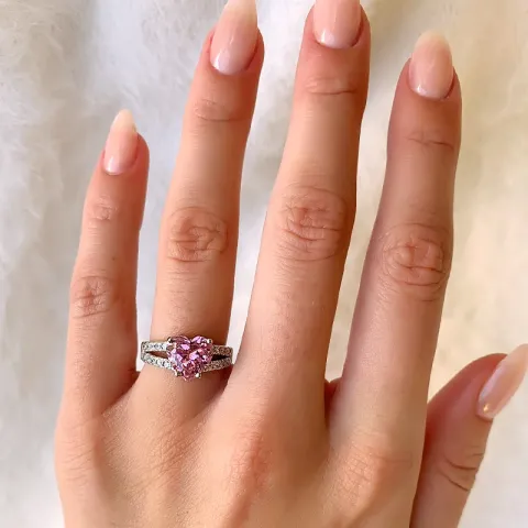 Hjärta rosa zirkon ring i silver