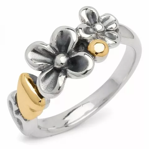 Blommor ring i oxiderat sterlingsilver med förgyllt silver