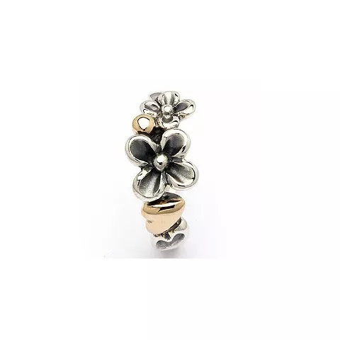 Blommor ring i oxiderat sterlingsilver med förgyllt silver