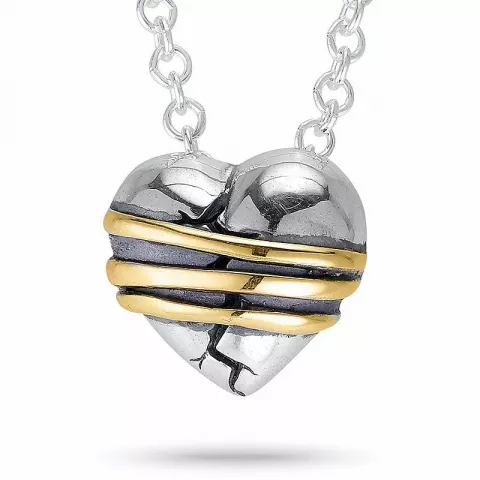 hjärta halsband i silver med hängen i oxiderat sterlingsilver med 8 karat guld