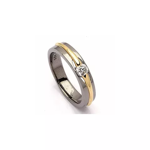 zirkon ring i svart rhodinerat silver med förgyllt silver
