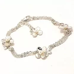 Blommor vit pärla armband i silver med hängen i silver