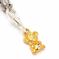 Nalle charm i silver med förgyllt silver