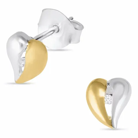 hjärta vita zirkon örhängestift i förgyllt silver