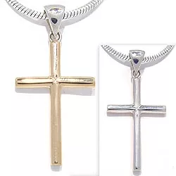 kors hängen i silver och 8 karat guld